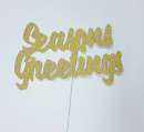 Seasons Greetings Gold Glitter Card Cake Topper